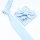 ZONFAZ Solid Color Tie Bowtie Pocket Square Cufflinks Set