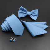 ZONFAZ Solid Color Tie Bowtie Pocket Square Cufflinks Set