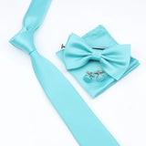 ZONFAZ Solid Color Tie Bowtie Pocket Square Cufflinks Set