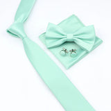 ZONFAZ Solid Color Tie Bowtie Pocket Square Cufflinks Set