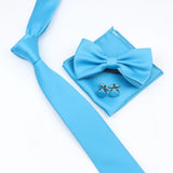 ZONFAZ Solid Color Tie Bowtie Pocket Square Cufflinks Set