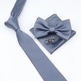 ZONFAZ Solid Color Tie Bowtie Pocket Square Cufflinks Set