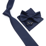 ZONFAZ Solid Color Tie Bowtie Pocket Square Cufflinks Set