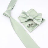 ZONFAZ Solid Color Tie Bowtie Pocket Square Cufflinks Set