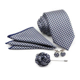 ZONFAZ Solid Polka Dot Striped Necktie Pocket Square Cufflinks Brooch Pin Corsage Flower Set