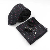 ZONFAZ Solid Polka Dot Striped Necktie Pocket Square Cufflinks Brooch Pin Corsage Flower Set