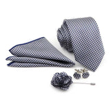 ZONFAZ Solid Polka Dot Striped Necktie Pocket Square Cufflinks Brooch Pin Corsage Flower Set