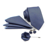 ZONFAZ Solid Polka Dot Striped Necktie Pocket Square Cufflinks Brooch Pin Corsage Flower Set