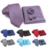 ZONFAZ Solid Polka Dot Striped Necktie Pocket Square Cufflinks Brooch Pin Corsage Flower Set