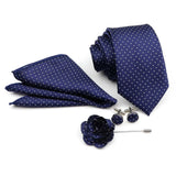 ZONFAZ Solid Polka Dot Striped Necktie Pocket Square Cufflinks Brooch Pin Corsage Flower Set