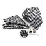 ZONFAZ Solid Polka Dot Striped Necktie Pocket Square Cufflinks Brooch Pin Corsage Flower Set