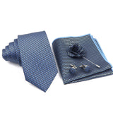 ZONFAZ Solid Polka Dot Striped Necktie Pocket Square Cufflinks Brooch Pin Corsage Flower Set