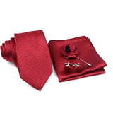 ZONFAZ Solid Polka Dot Striped Necktie Pocket Square Cufflinks Brooch Pin Corsage Flower Set