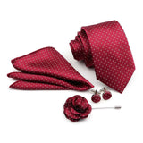 ZONFAZ Solid Polka Dot Striped Necktie Pocket Square Cufflinks Brooch Pin Corsage Flower Set