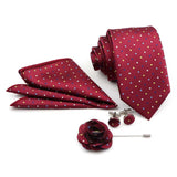 ZONFAZ Solid Polka Dot Striped Necktie Pocket Square Cufflinks Brooch Pin Corsage Flower Set