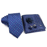 ZONFAZ Solid Polka Dot Striped Necktie Pocket Square Cufflinks Brooch Pin Corsage Flower Set