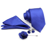 ZONFAZ Solid Polka Dot Striped Necktie Pocket Square Cufflinks Brooch Pin Corsage Flower Set