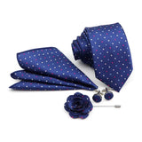 ZONFAZ Solid Polka Dot Striped Necktie Pocket Square Cufflinks Brooch Pin Corsage Flower Set