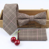 ZONFAZ Vintage Cotton Tie Set Striped Necktie Bowtie Pocket Square